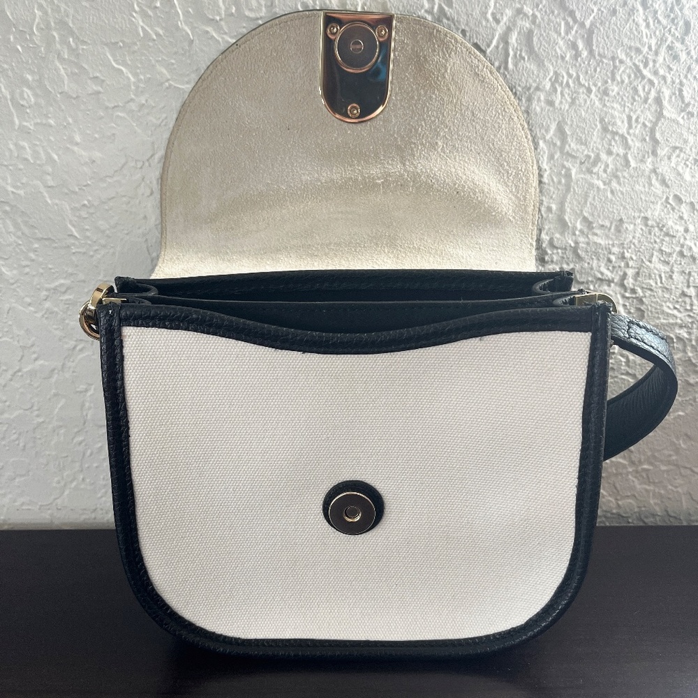 Black and White Crossbody Shoulder Bag with Gold Accent - Picture 7 of 11